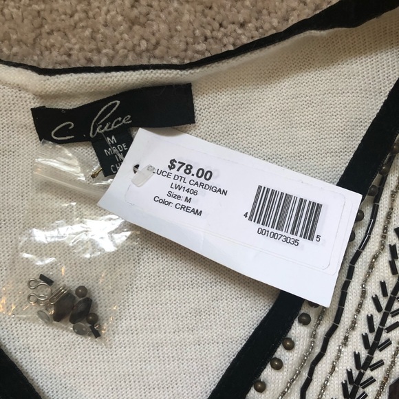 NWT C.LUCE CREAM BEAD CARDIGAN - Picture 3 of 5